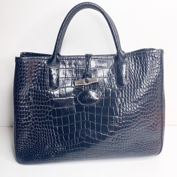 Longchamp Handbags - Longchamp black roseau croco tote